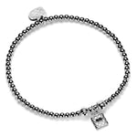 sterling silver beaded stacking bracelet with sterling silver padlock charm