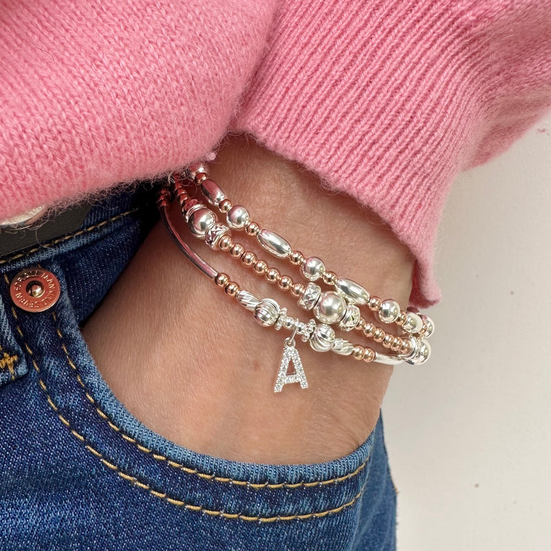 Sparkly Initial Bracelet (Silver/Rose Gold)