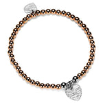 Rose gold beaded stacking bracelet with sterling silver angel wings heart charm