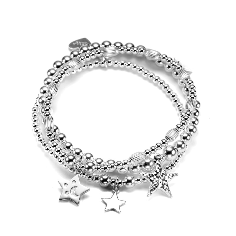 Sterling Silver Stacking Bracelets Set Of 3 Heart Charm, Handmade Bracelets  925 | eBay